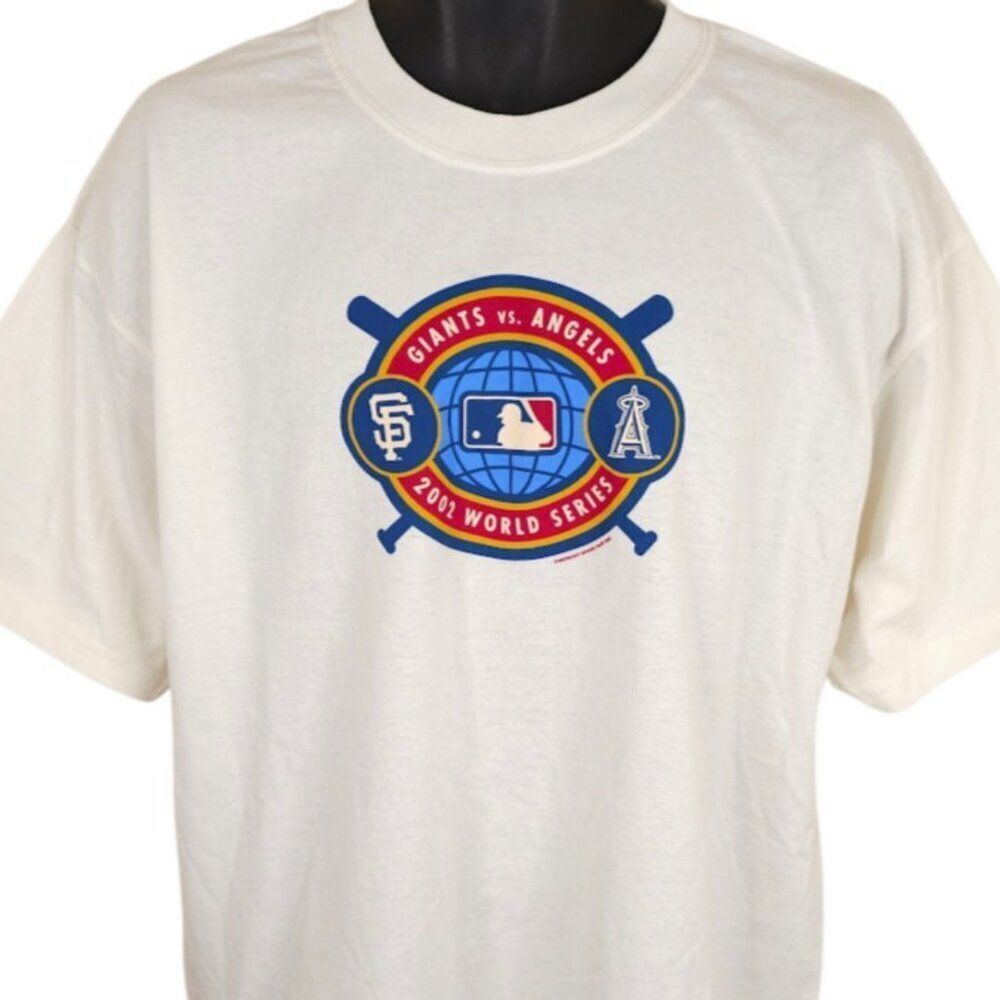 Vintage 2002 World Series T Shirt Mens Size XL White Giants Vs Angels Baseball